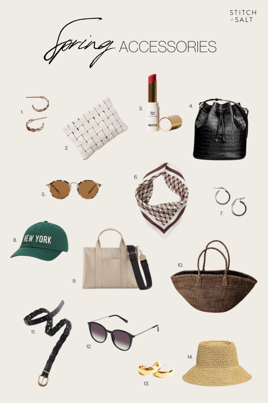 a collage graphic with spring accessories for 2024